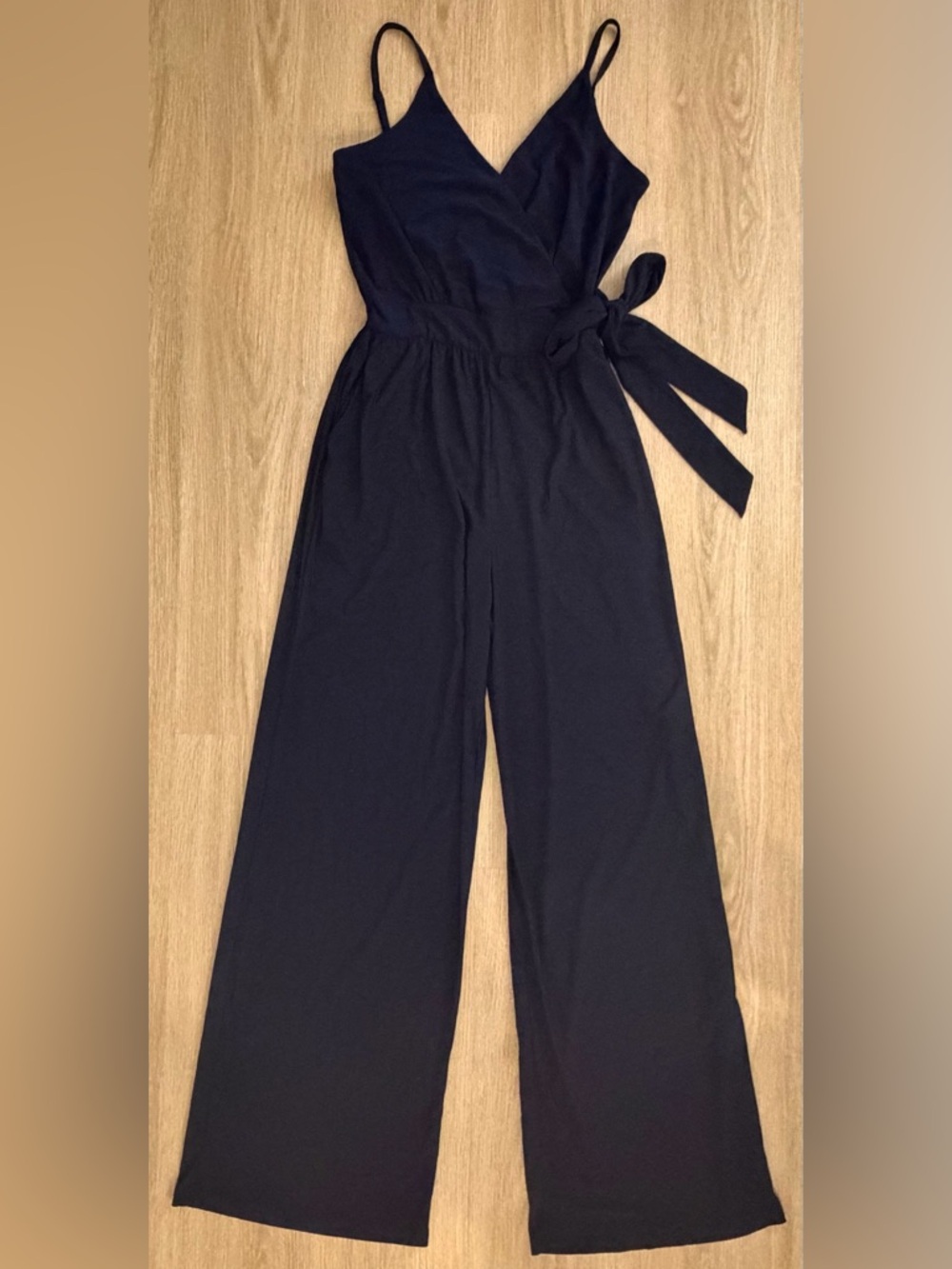 Kaileigh Rochelle Navy Wide-Leg Knit Jumpsuit with Side Tie - Picture 2 of 8